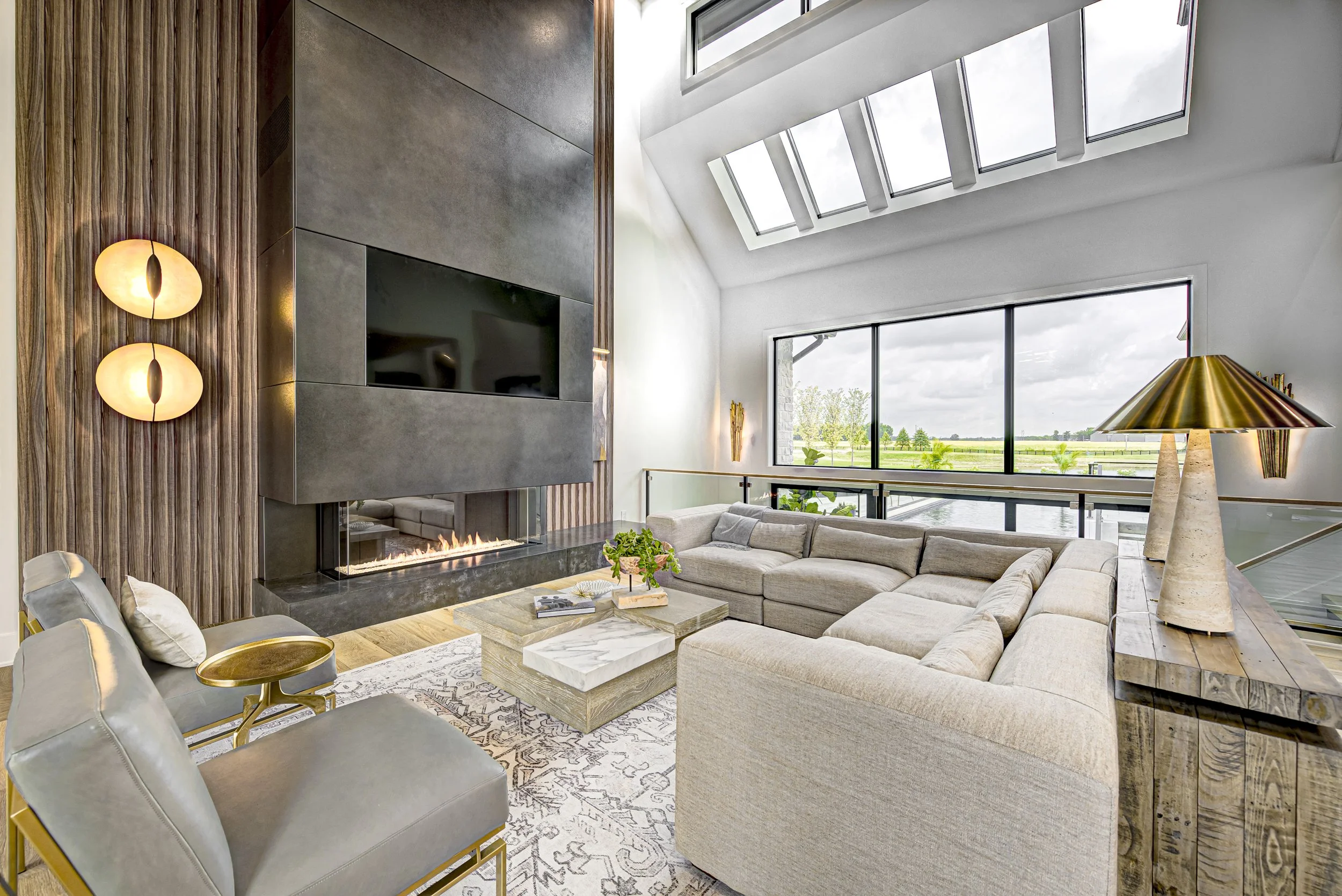 Newly built custom home interior with a vaulted ceiling and bespoke finishes